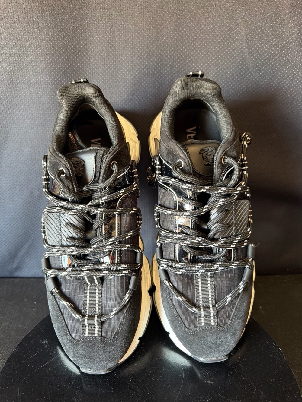 Versace Trigreca Sneakers Men's Black Suede Greca Sole EU45 US12 New With COA